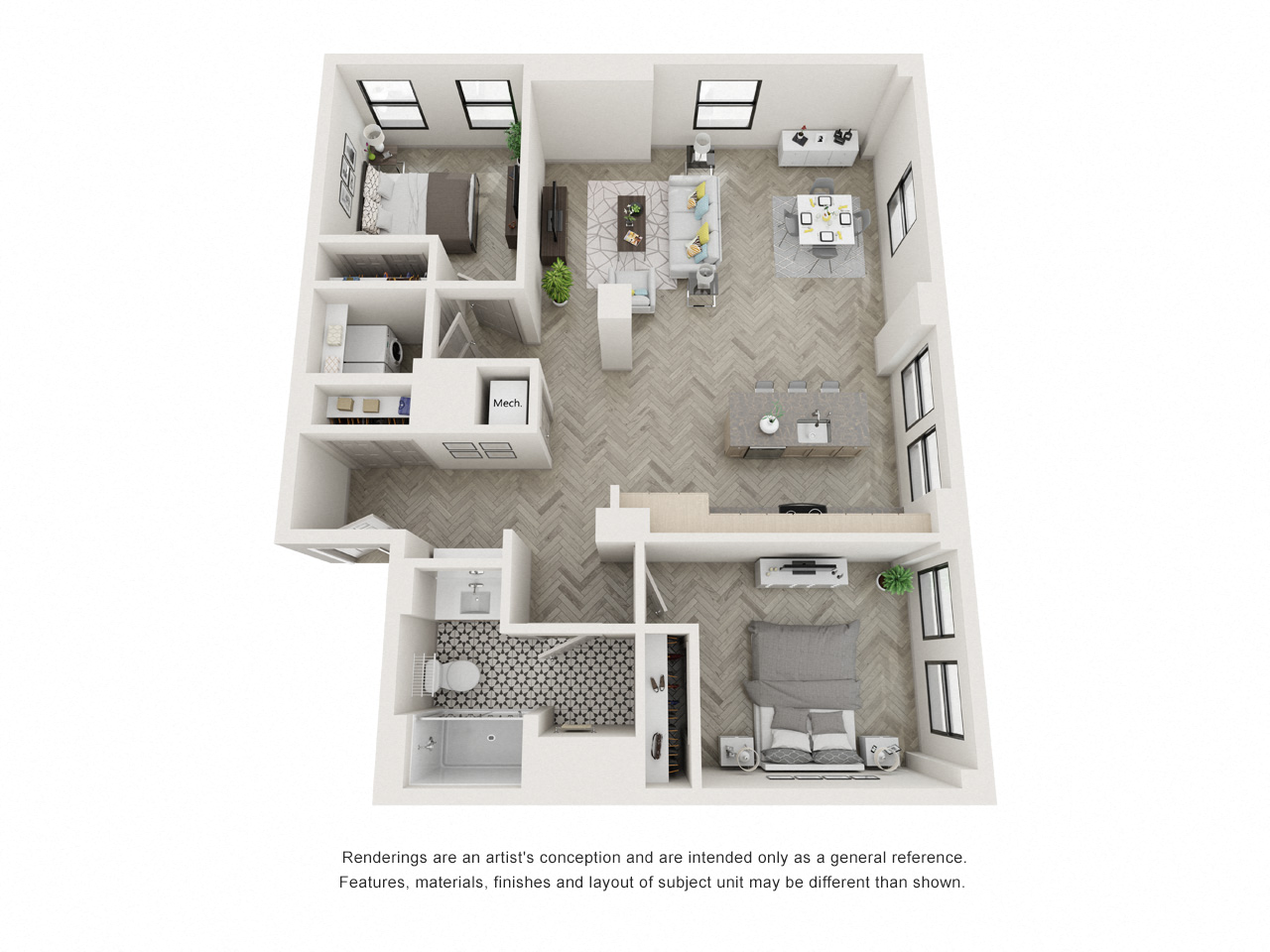 Floor plan for 2 beds, 1 bath, 1016 sqft